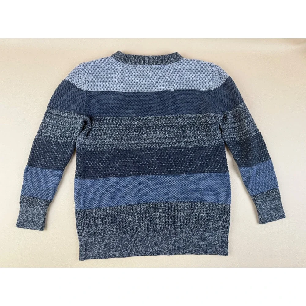 L.L.Bean Cotton Sweater Mens Medium Blue Textured Striped Crewneck